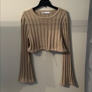 Zara Tan Ribbed Knit Top